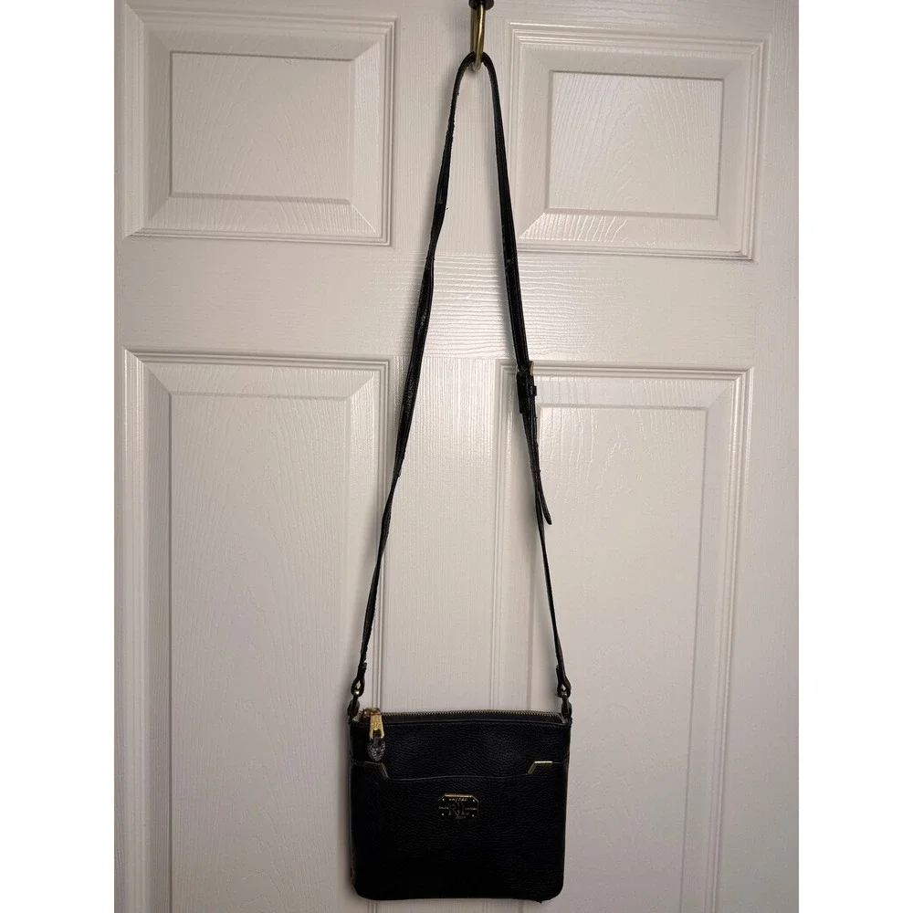 Lauren Ralph Lauren Black Pebbled Leather Crossbody Bag Gold Hardware RLL Logo